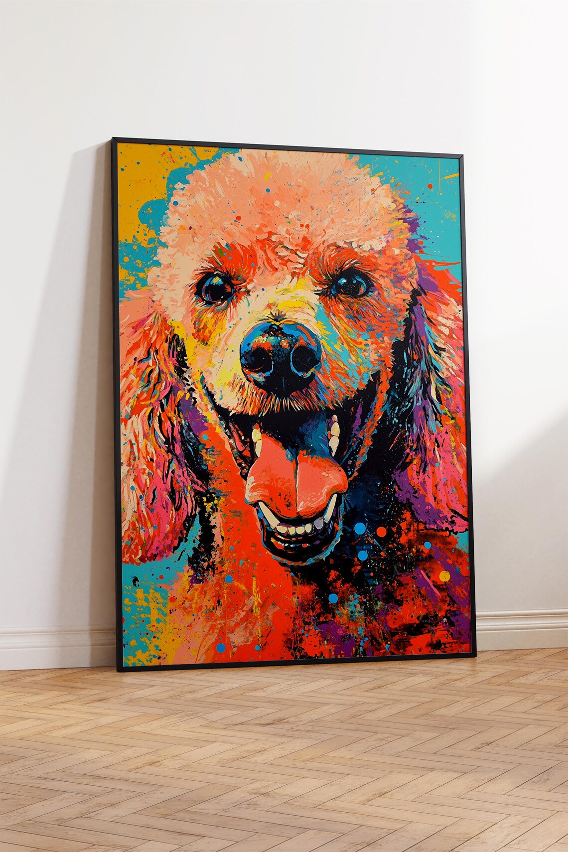 Happy Poodle Portrait Vibrant Pop Art Dog Painting Decor Print - Image 3