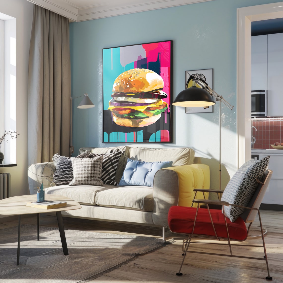 Juicy Burger Graffiti Style Pop Art Black Pink Drip Kitchen Poster - Image 4