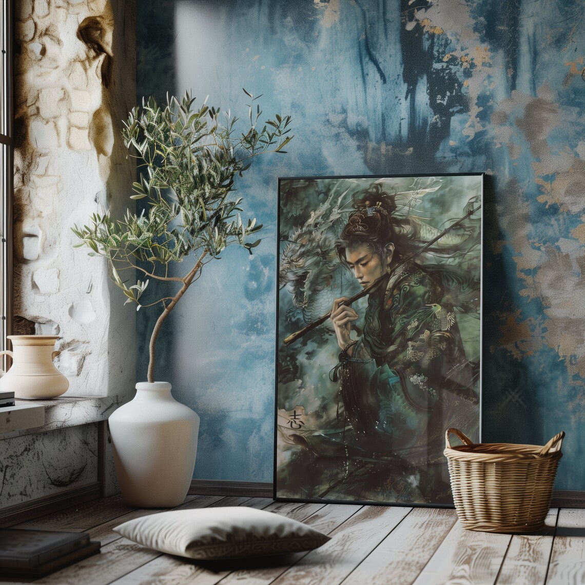Dragon Warrior Ink Wash Painting With Kanji Japanese Art Poster - Image 4