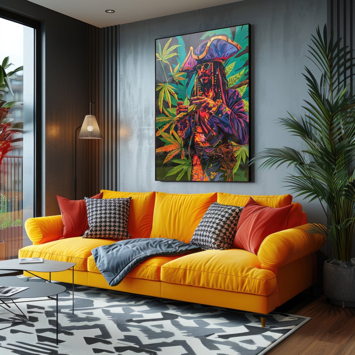 Cannabis Pirate Rolling Blunt Tropical Leaves Colorful Pop Art Poster - Image 3
