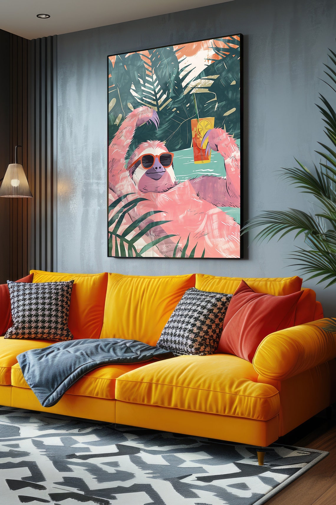 Tipsy Sloth Cocktail Poster Poolside Pink Animal Tropical Party Decor - Image 2