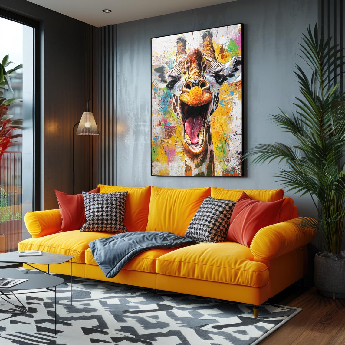 Laughing Giraffe Funky Neon Splatter Pop Art Animal Portrait Print - Image 2