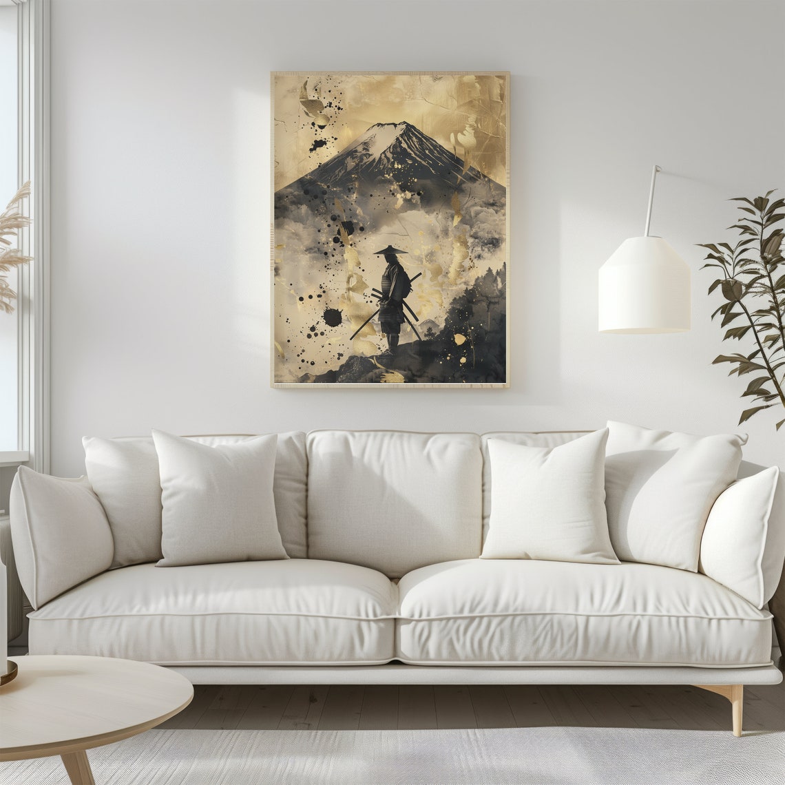Samurai Warrior Beneath Mount Fuji Japanese Ink Sumi E Art Poster - Image 2