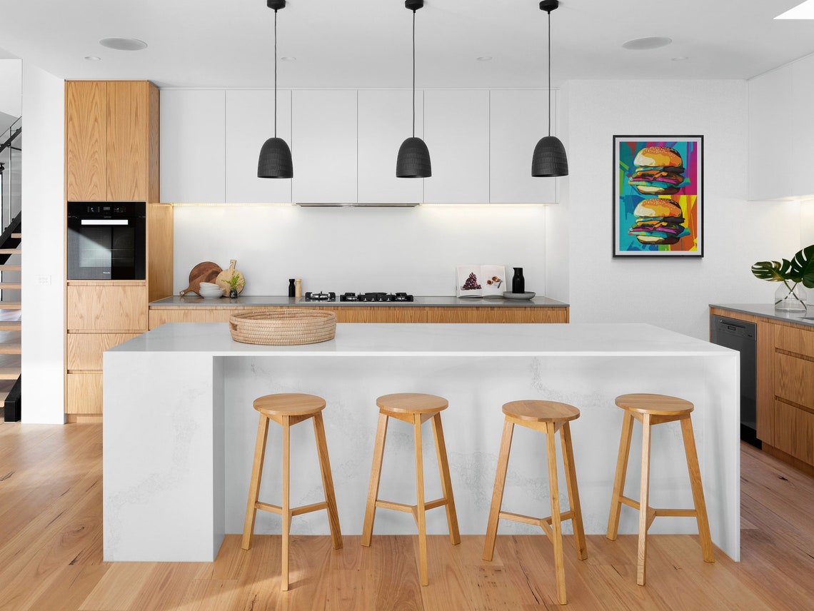 Two Cheeseburgers Color Block Retro Pop Art Fun Kitchen Poster - Image 2