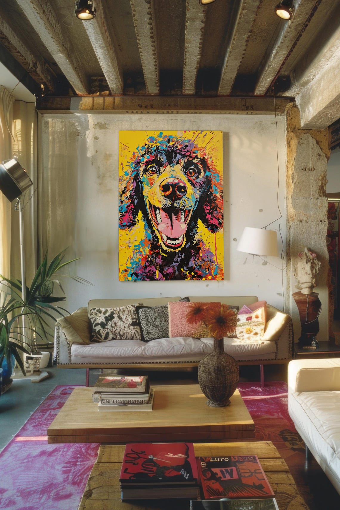 Happy Poodle Tongue Out Yellow Background Pop Art Dog Portrait Poster - Image 4