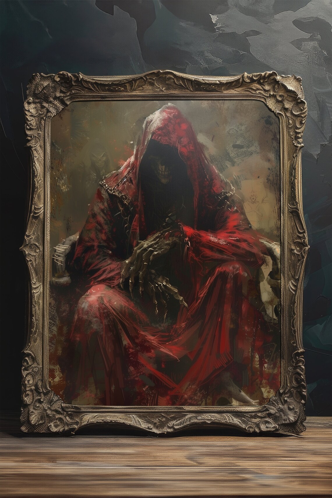 Eerie Grim Reaper Red Hooded Cloak Dark Romanticism Art Poster - Image 2