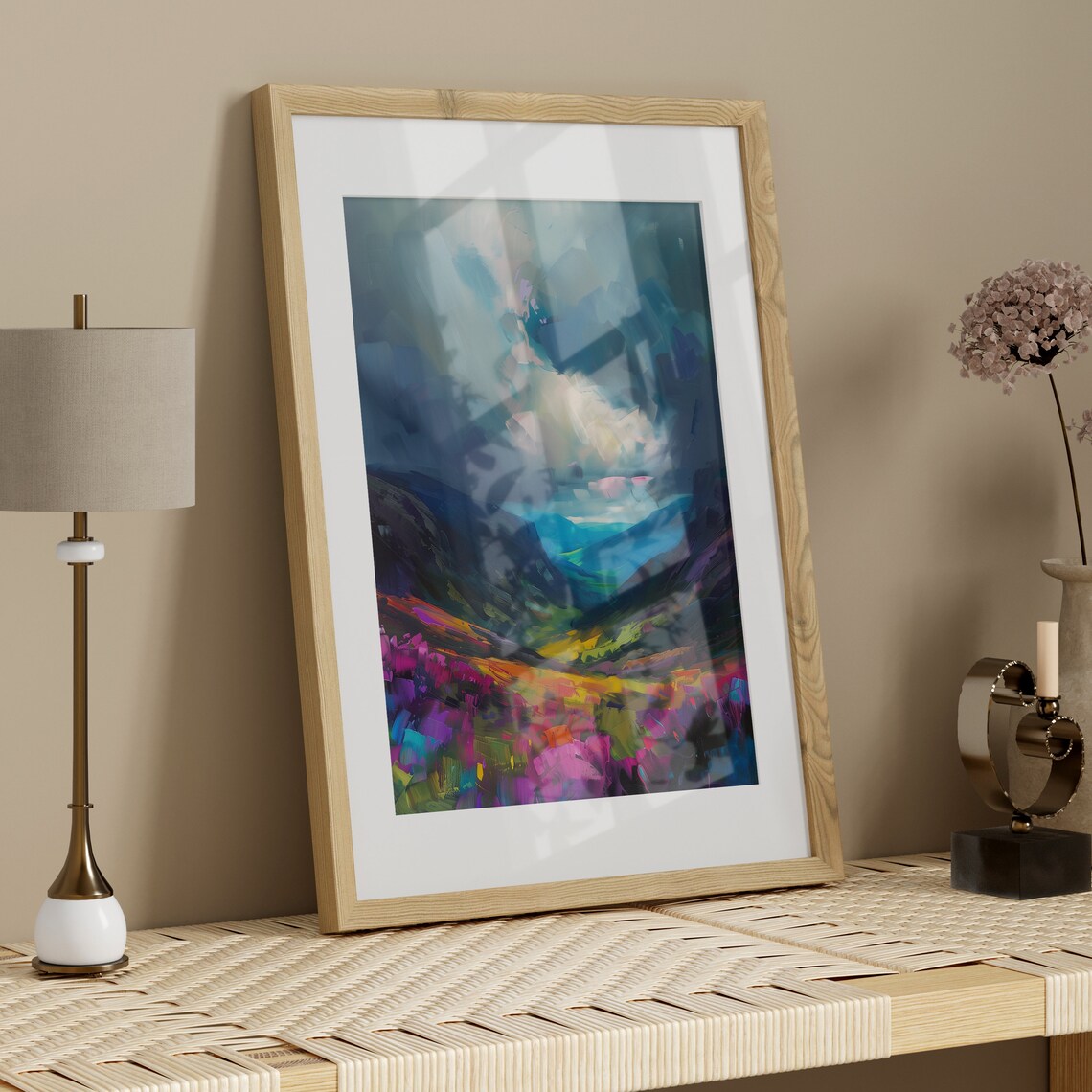 Stormy Mountain Valley Wildflowers Moody Oil Painting Art Poster - Image 3