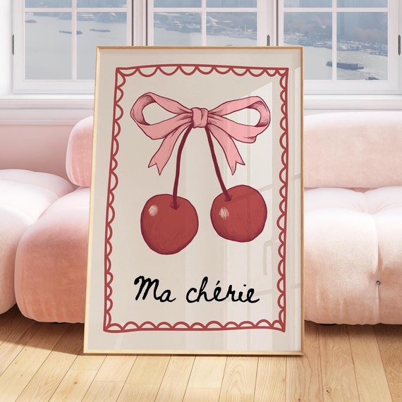 Ma Chrie Coquette Cherries Typography Art Print Cute Pink Y2k Apartment Decor