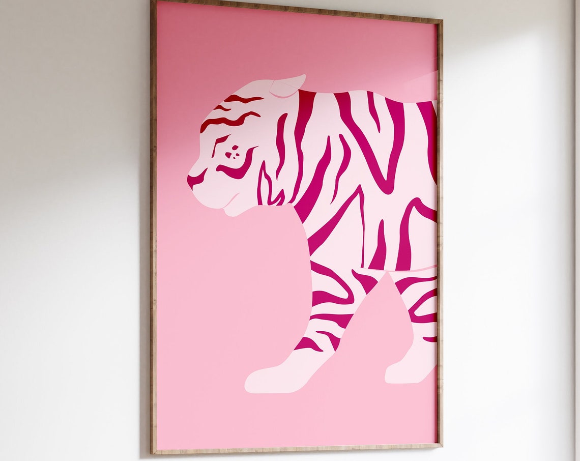 Pink Tiger Minimalist Jungle Animal Abstract Wild Style Poster