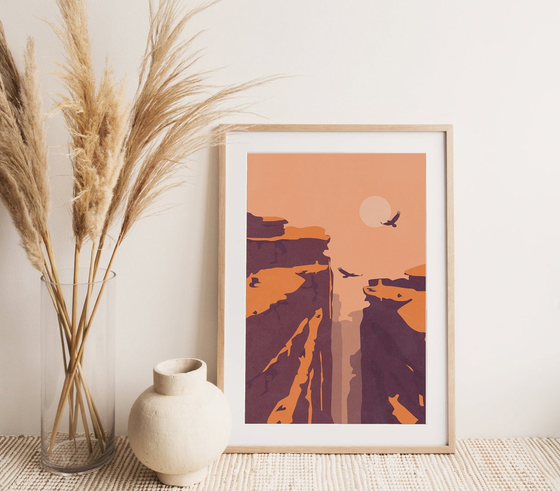 Grand Canyon National Park Sunset Cliffs Vintage Style Travel Poster