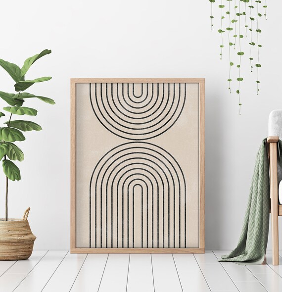 Mid Century Modern Rainbow Wall Art Print Neutral Tone Abstract Rainbow Wall Art Print Geometric Print Instant