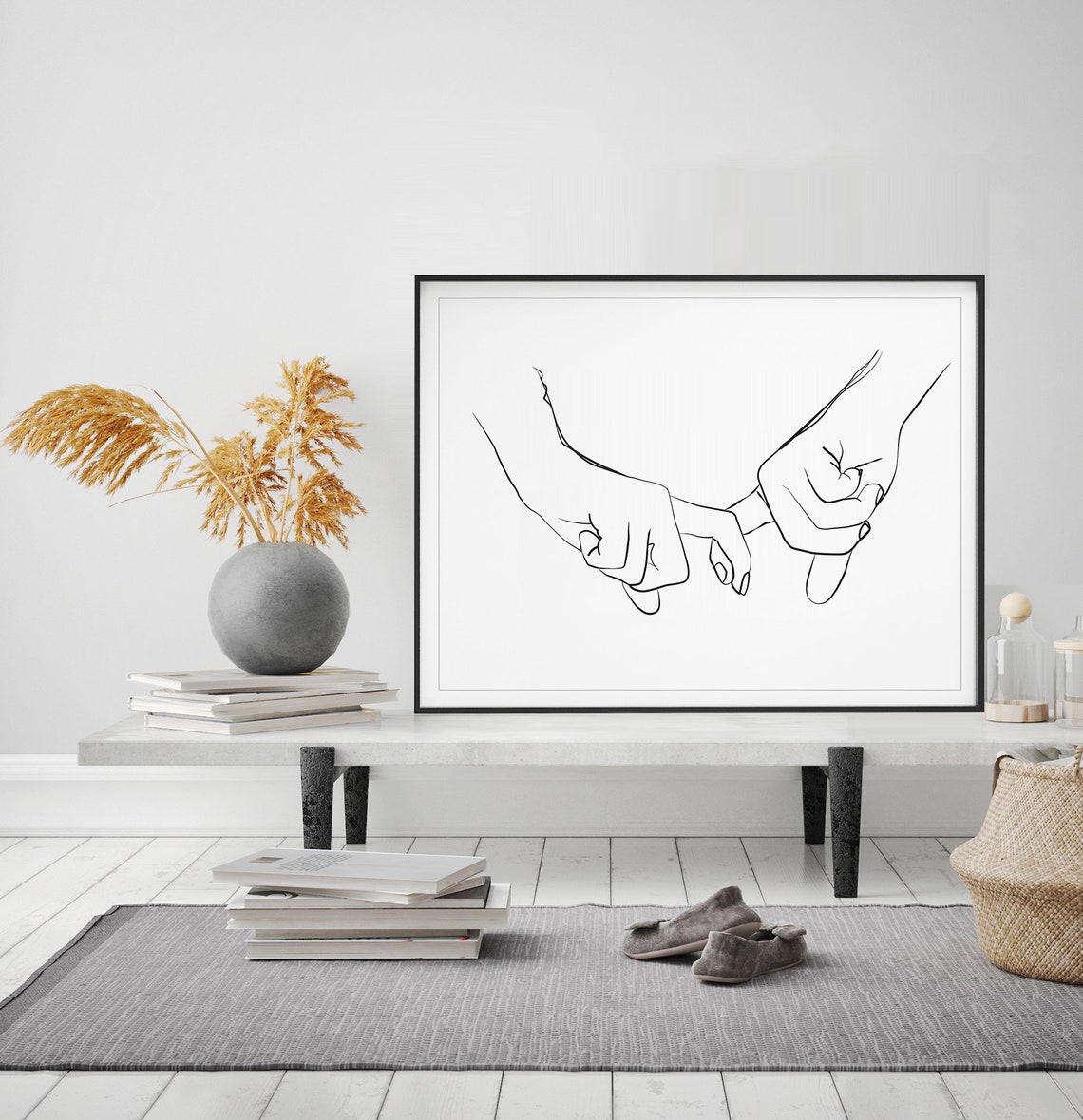 Holding Hands Minimalist Line Art Couple Hands Sketch Wall Art