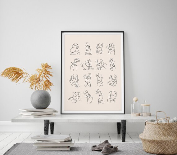 Body Positivity Line Art Poster with 16 Diverse Female Body Sketches