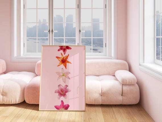 Lily Hibiscus Flower Hawaiian Aloha Wall Art Print Poster Decor Funky Retro Preppy Room Decor Pink Lillies Decor