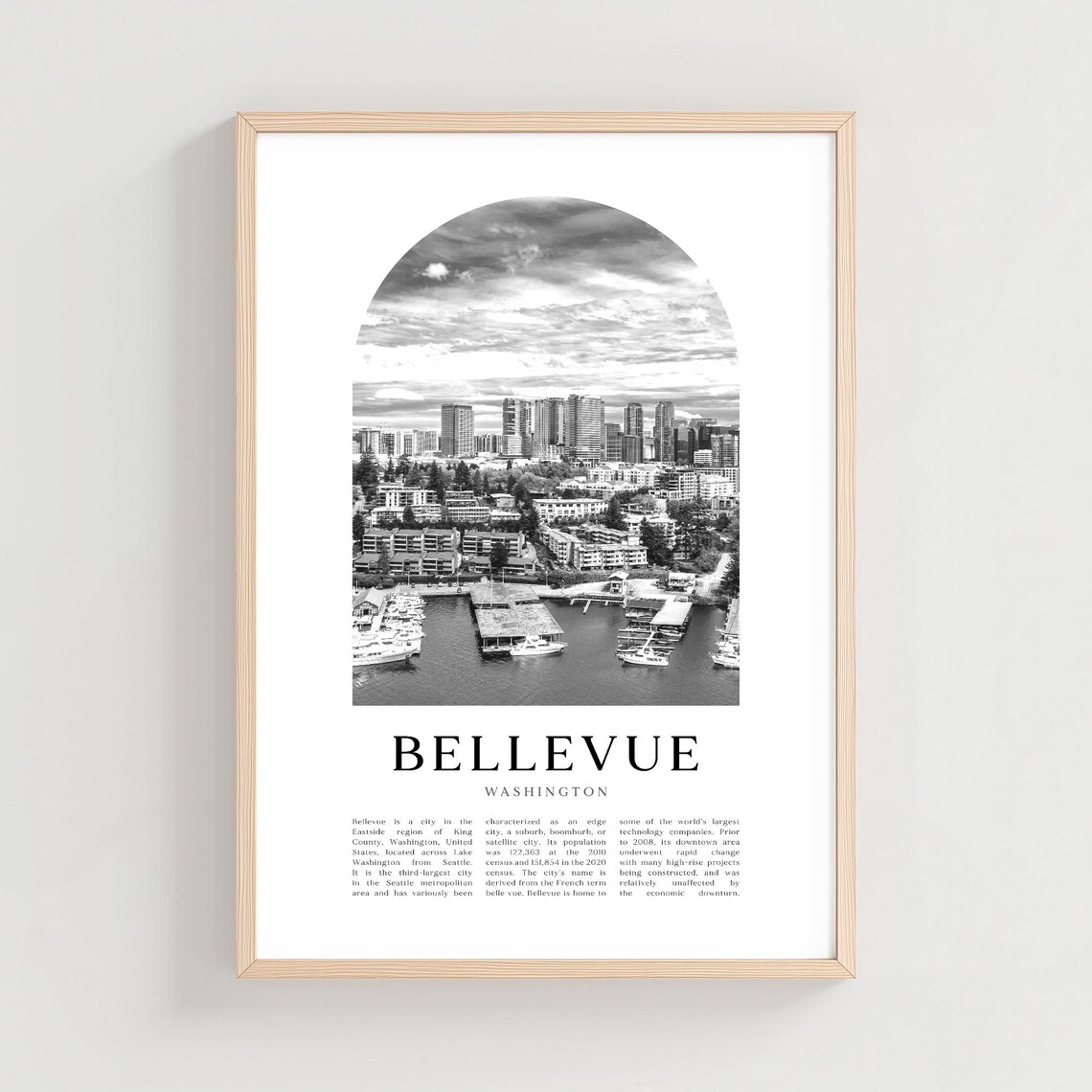Bellevue Washington Harbor Skyline Black and White Photo Poster