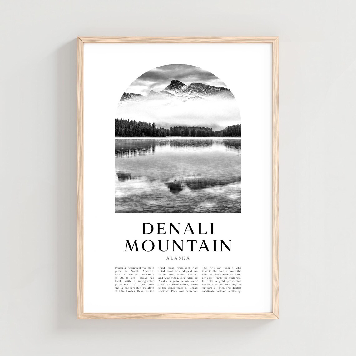 Denali Mountain Alaska Black White Lake Reflection Photo Poster