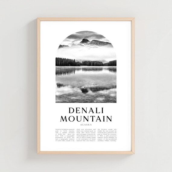 Denali Mountain Alaska Black White Lake Reflection Photo Poster
