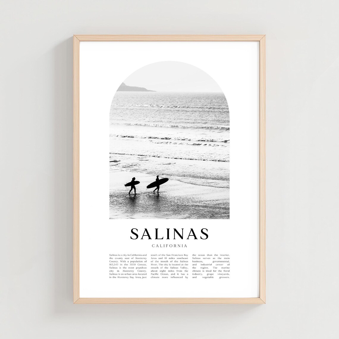 Salinas California Black and White Beach Surfers Photo Poster