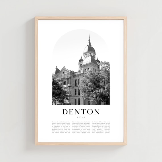 Denton Texas Historic Courthouse Dome Black and White Travel Poster