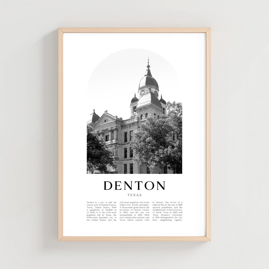 Denton Texas Historic Courthouse Dome Black and White Travel Poster