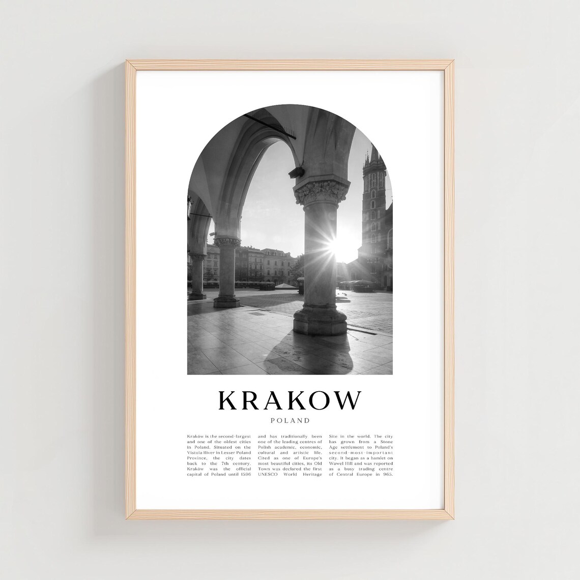 Krakow Cloth Hall Arches Sunrise Black and White Poland Poster