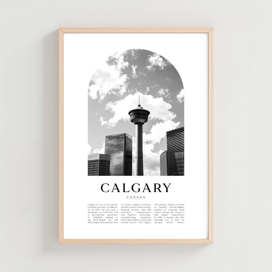 Calgary Canada Skyline Tower Black and White Photography City Poster