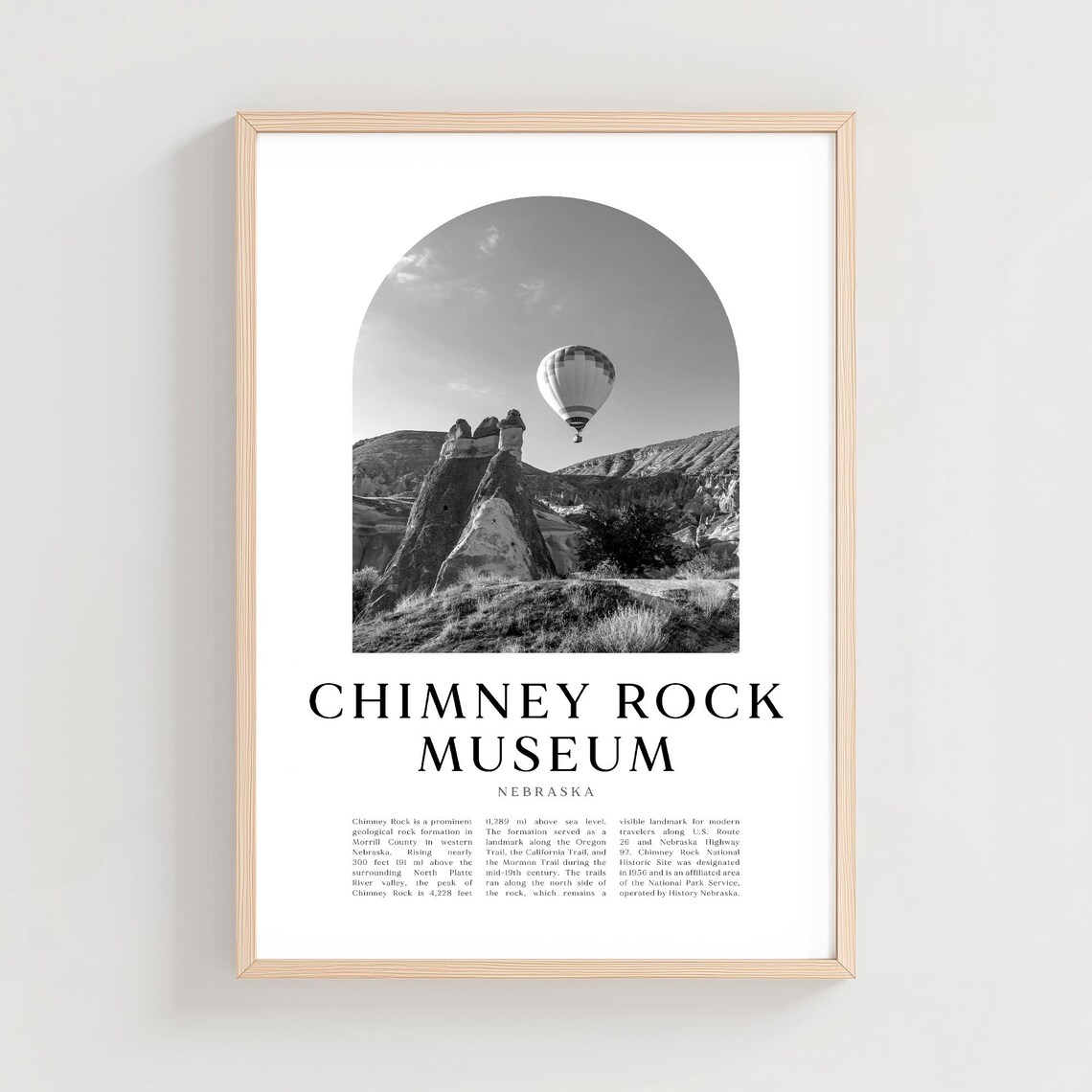 Chimney Rock Museum Nebraska Balloon Black and White Photo Poster