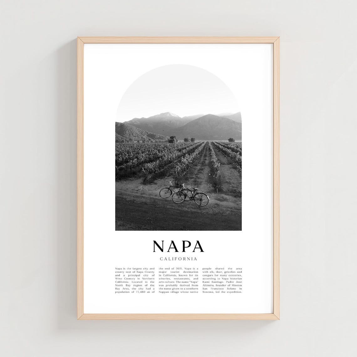 Napa California Vineyard Bicycle Black White Arched Photo Poster
