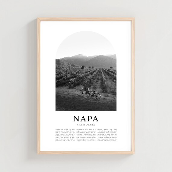 Napa California Vineyard Bicycle Black White Arched Photo Poster