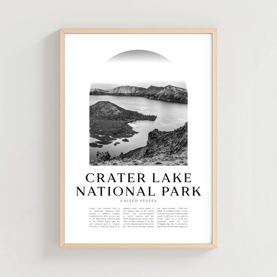 Crater Lake National Park Volcanic Lake Caldera Black White Travel Poster
