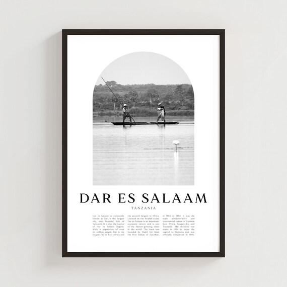 Dar Es Salaam Tanzania Fishermen Boat Black White Minimalist Poster