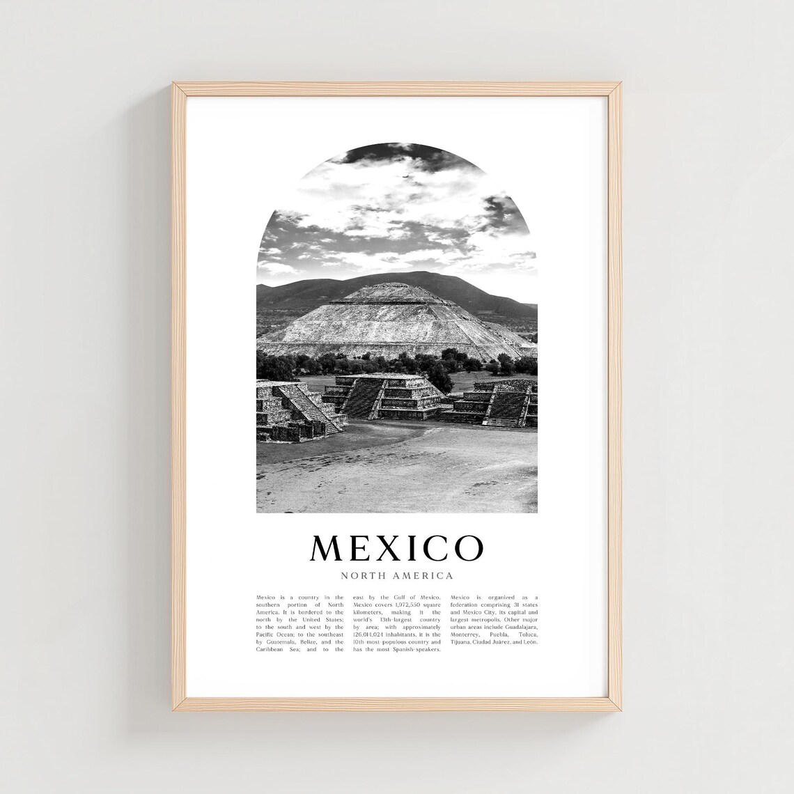 Mexico Pyramid of the Sun Teotihuacan Black White Photography Poster