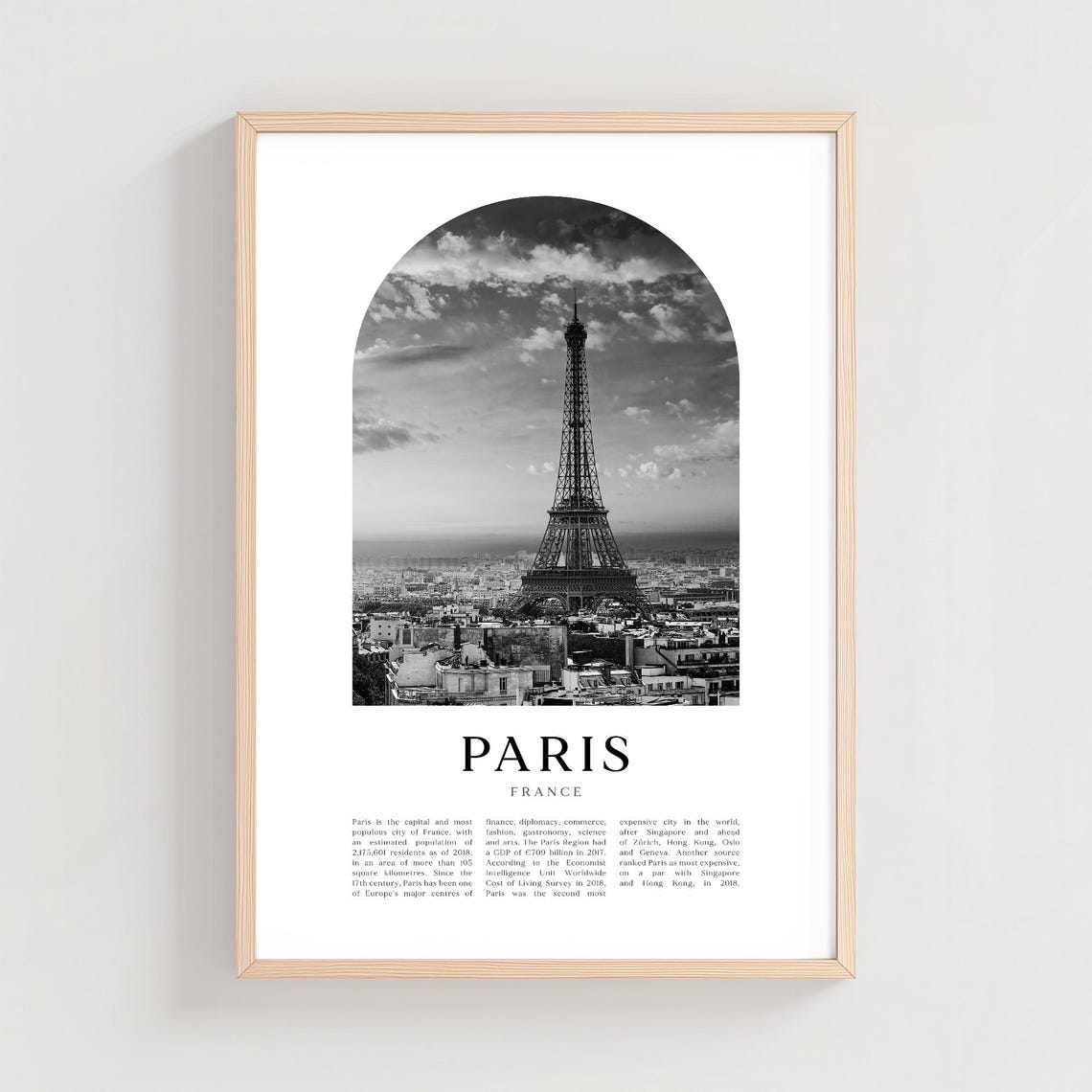 Paris Eiffel Tower Black And White France Cityscape Photo Poster