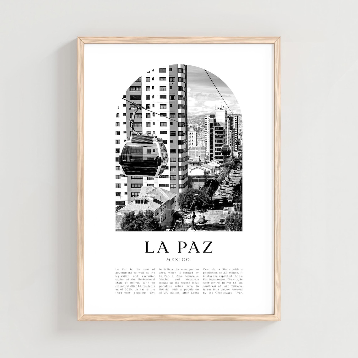 La Paz Cable Car Black And White Arch Photography Travel Poster