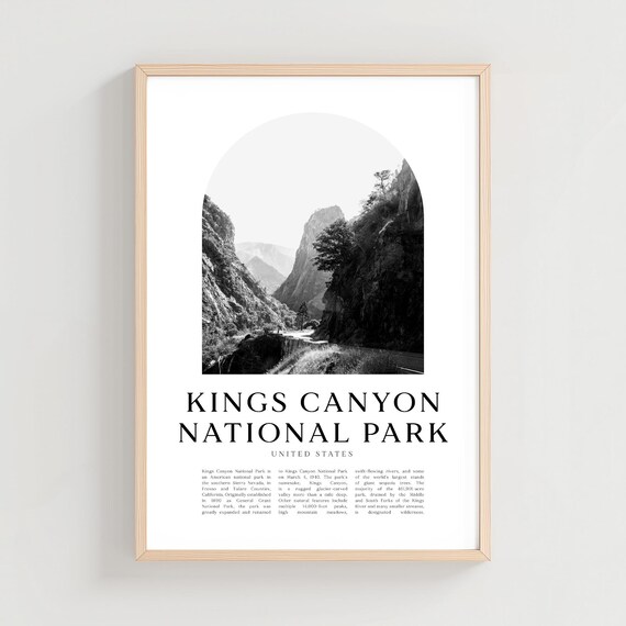 Kings Canyon National Park Black and White Canyon Cliff Travel Poster