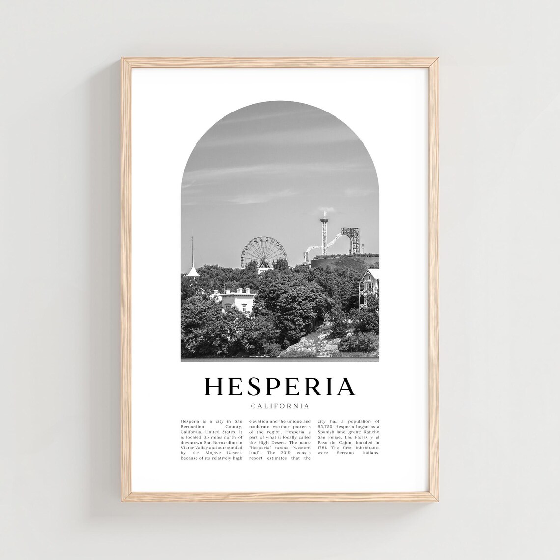 Hesperia California Ferris Wheel Skyline Black and White Poster