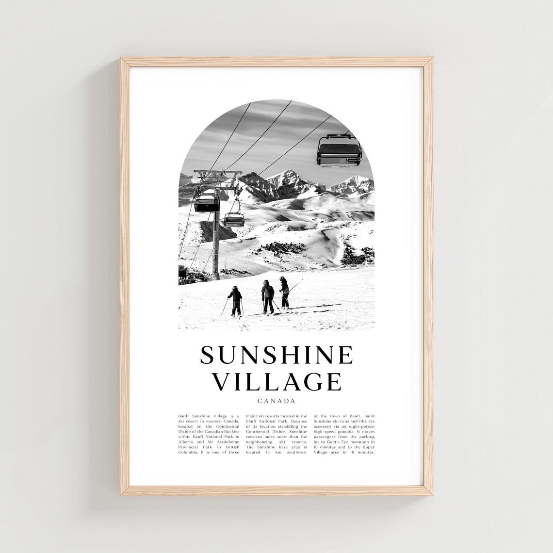 Sunshine Village Canada Ski Resort Black and White Travel Poster