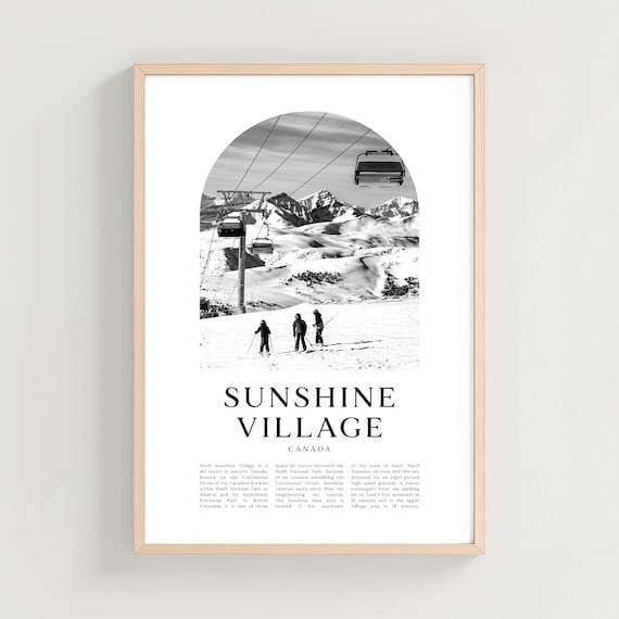 Sunshine Village Canada Ski Resort Black and White Travel Poster