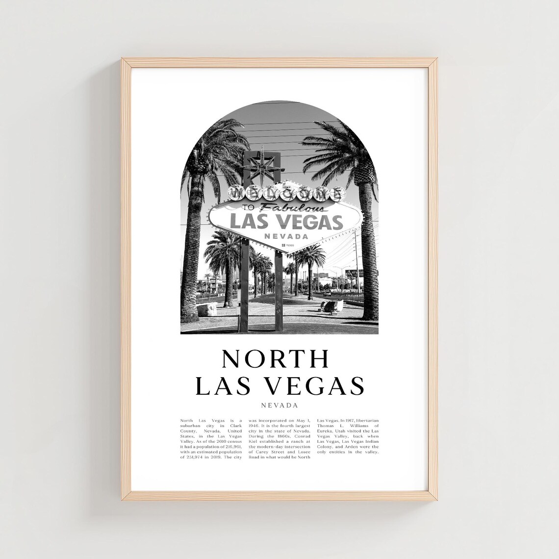 North Las Vegas Nevada Welcome Sign Palm Trees Black and White Poster