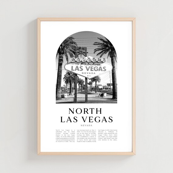 North Las Vegas Nevada Welcome Sign Palm Trees Black and White Poster
