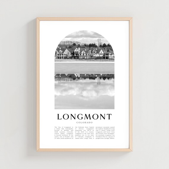 Longmont Colorado Lakefront Homes Reflection Black White Photo Poster
