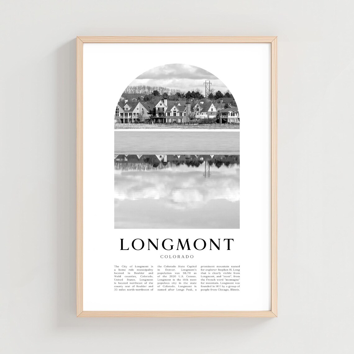 Longmont Colorado Lakefront Homes Reflection Black White Photo Poster