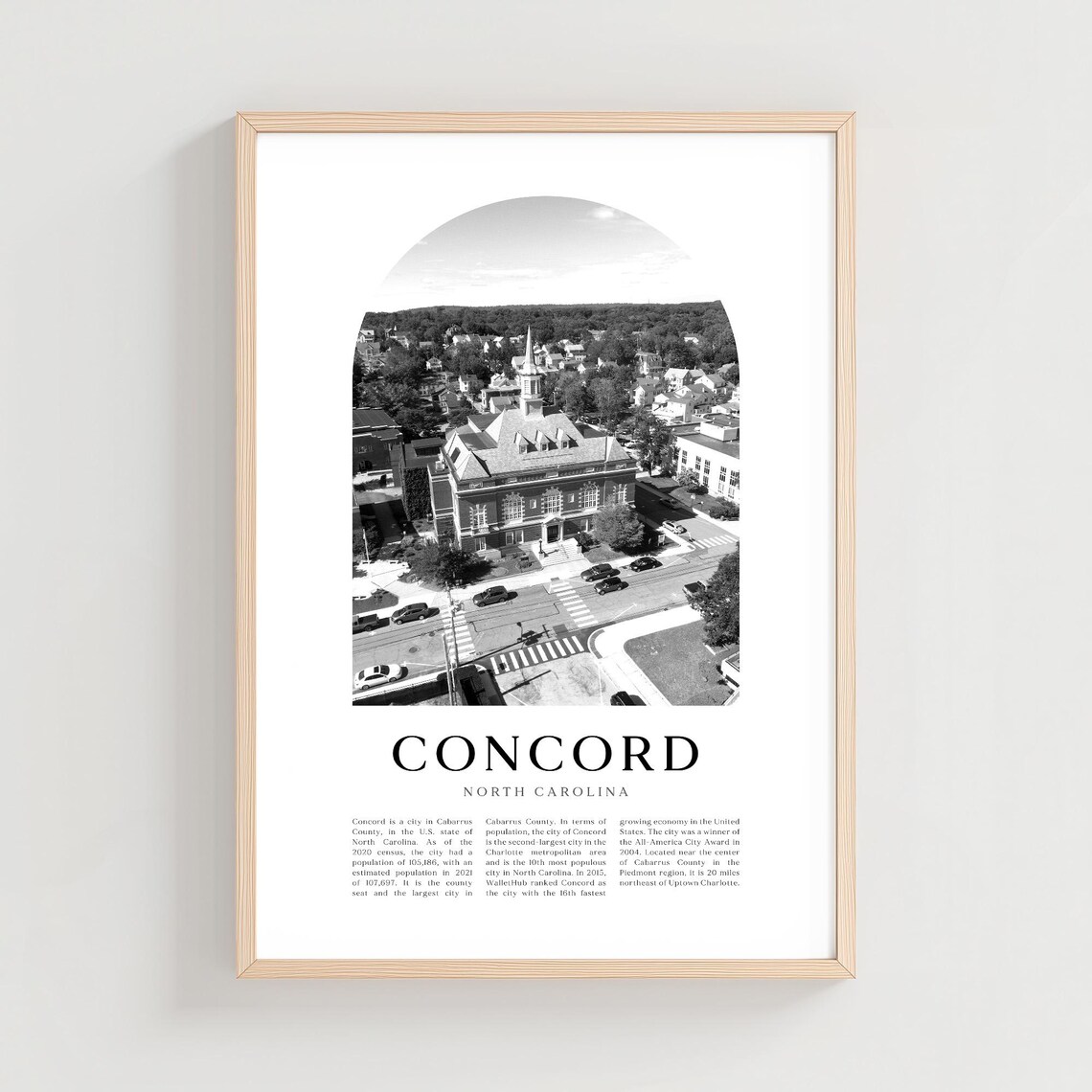 Concord North Carolina Historic Downtown Aerial Black and White Poster