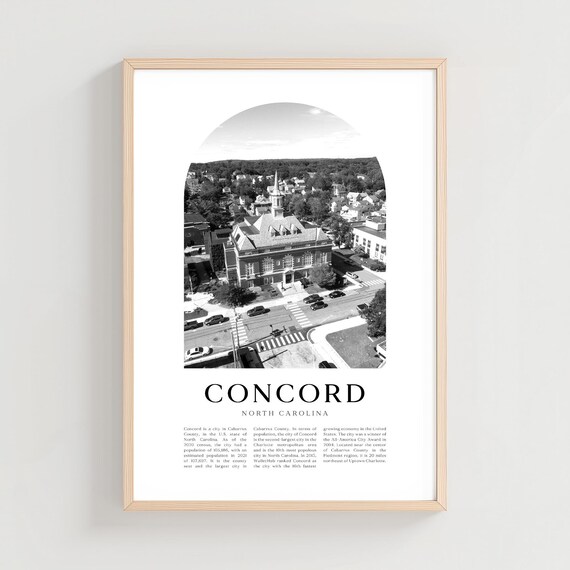 Concord North Carolina Historic Downtown Aerial Black and White Poster