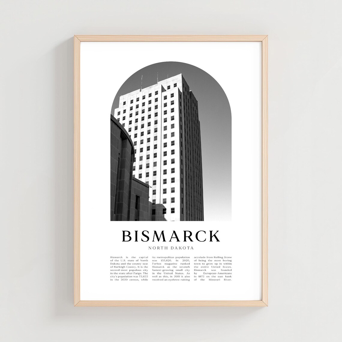 Bismarck North Dakota State Capitol Black White Photo Poster