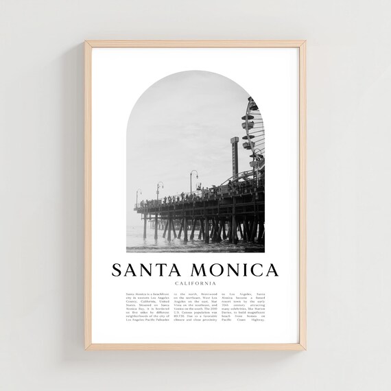 Santa Monica California Pier Black and White Photo Arch Wall Poster