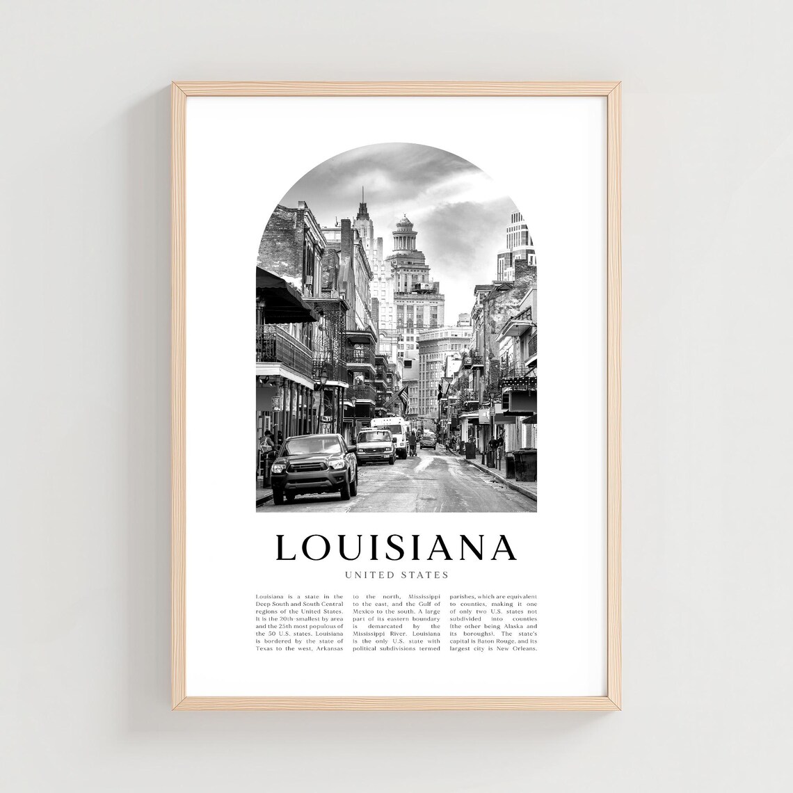 Louisiana French Quarter Street Black and White Photo Poster