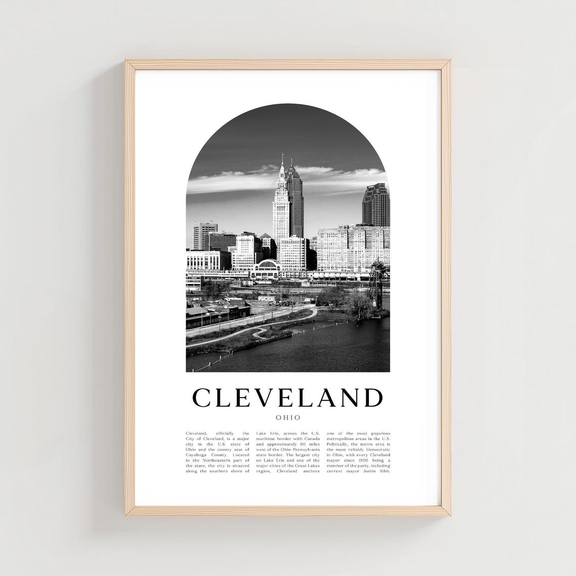 Cleveland Ohio Black and White Terminal Tower Skyline Poster