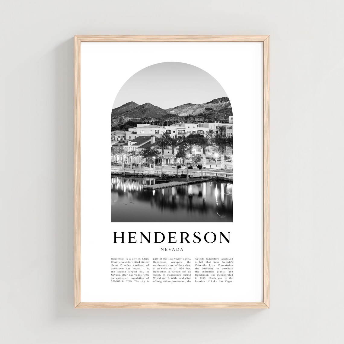 Henderson Nevada Lake Las Vegas Waterfront Black and White City Print