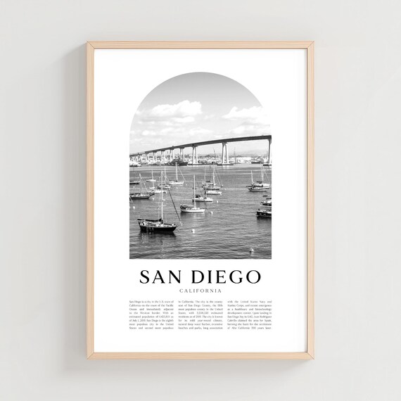 San Diego California Marina and Bridge Black and White Photo Poster